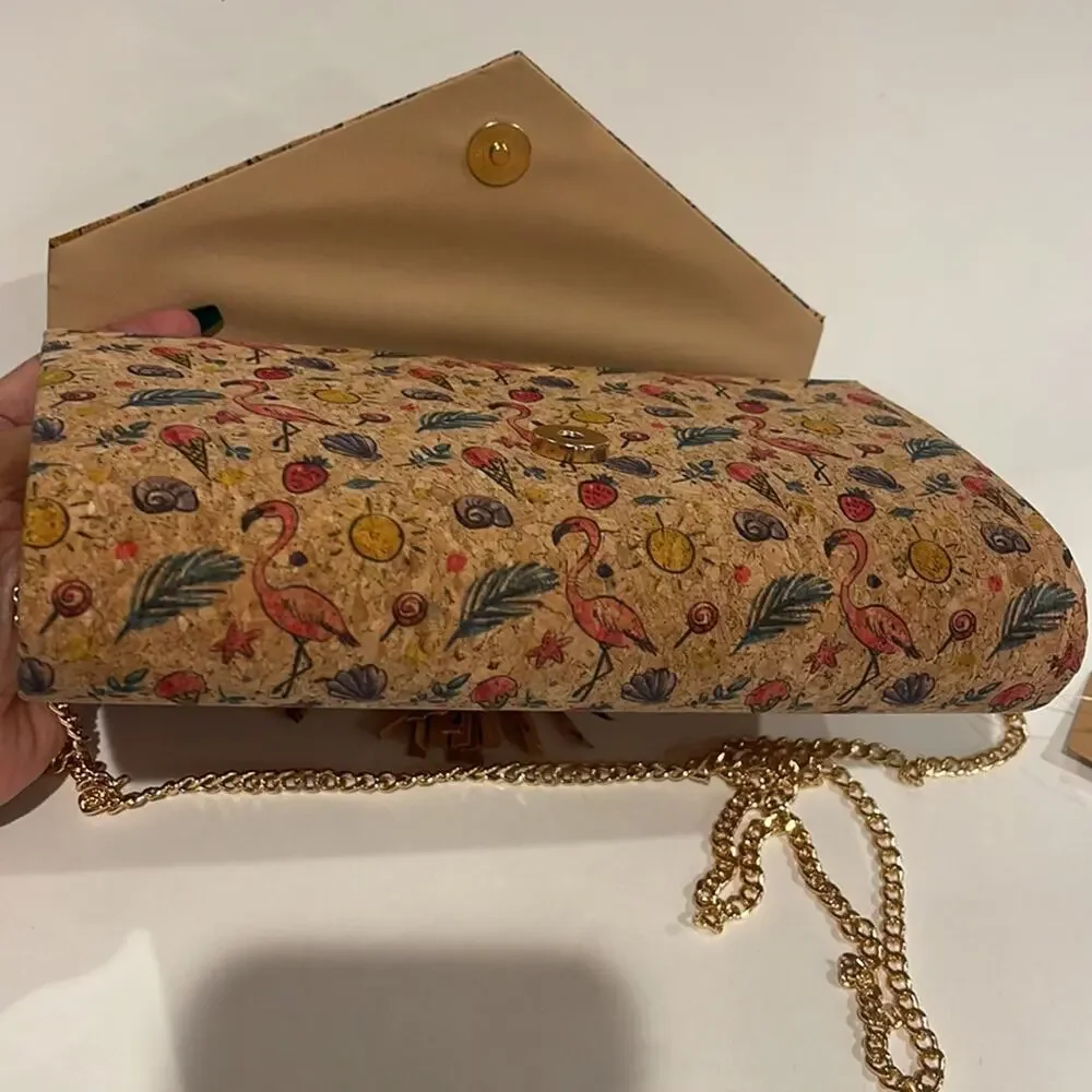 Cork NWT Tropical Print Bag with Gold Chain